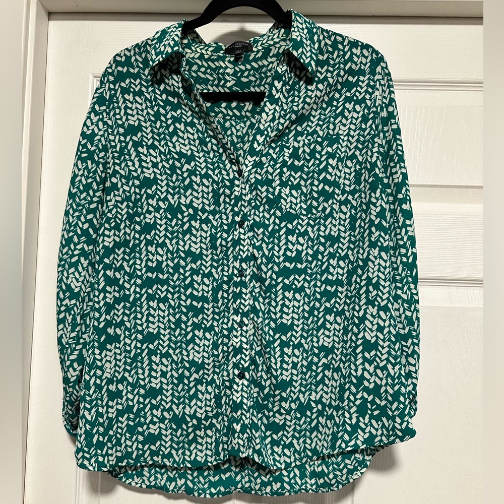 The Limited Ashton Green & White Button Down Blouse with collar. Women’s Large.